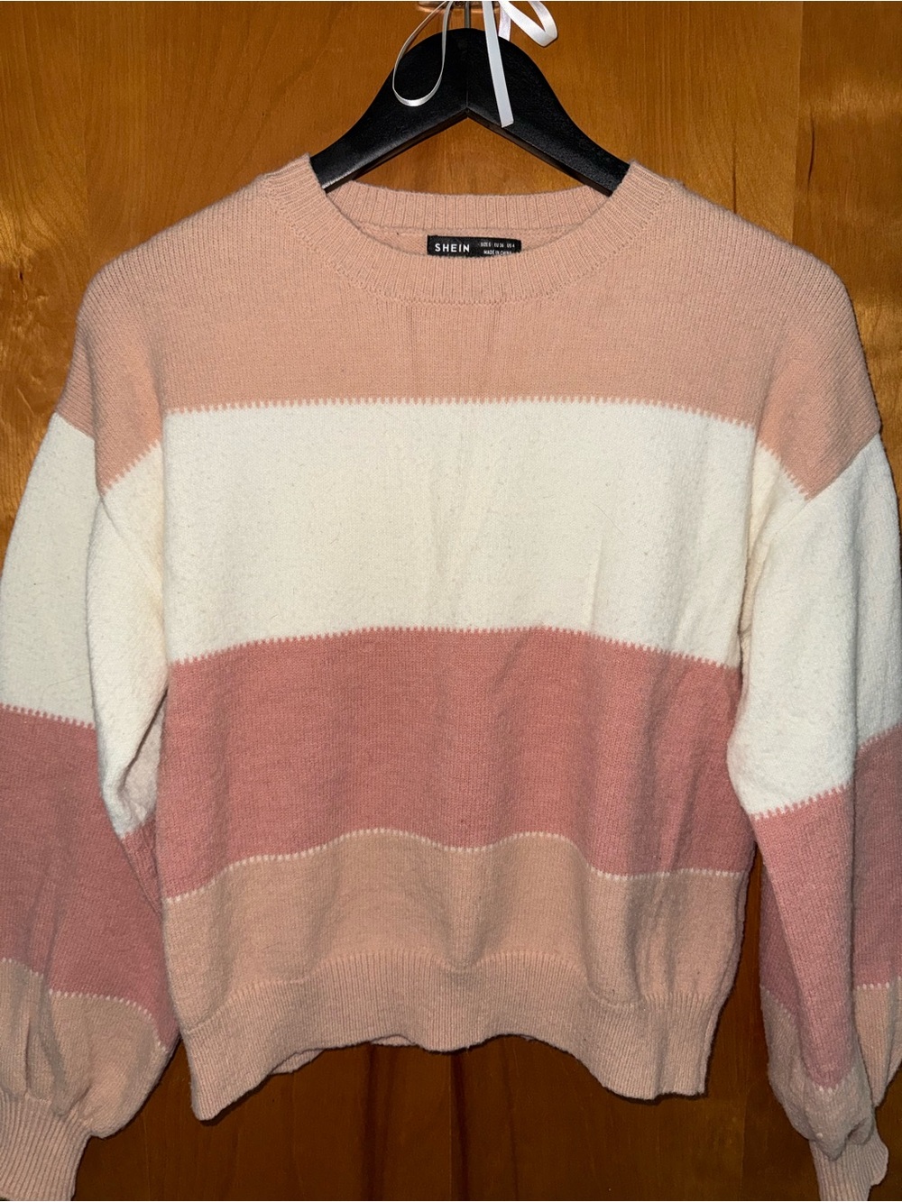 SHEIN Pink, Rose & White Striped Crewneck Sweater